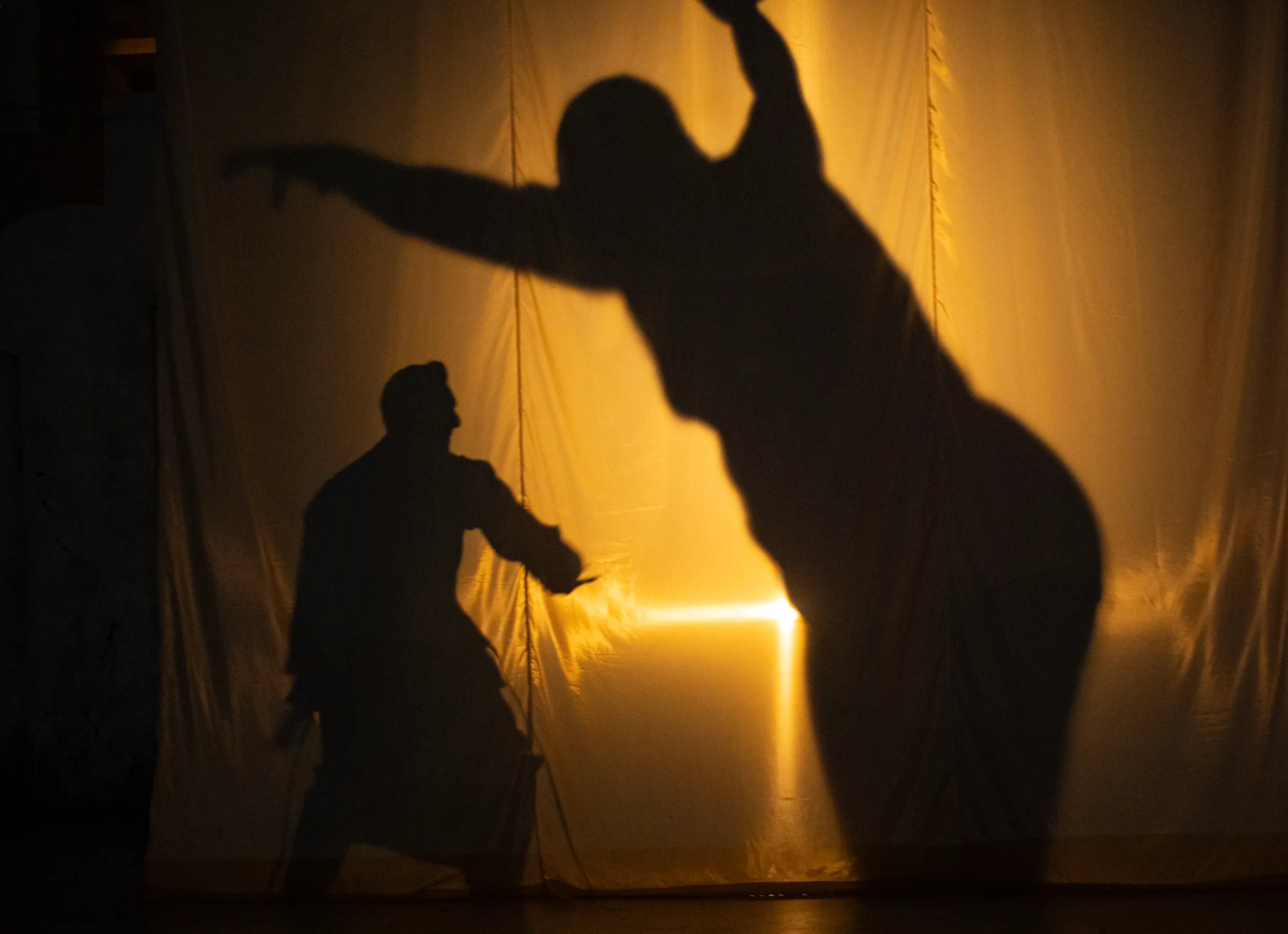 shadows of Frankenstein on stage singing during Frankenstein performance
