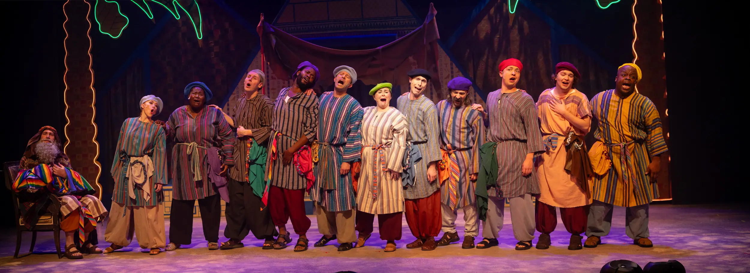 Full cast of Joseph on stage for performance of Joseph and the Technicolor Dreamcoat