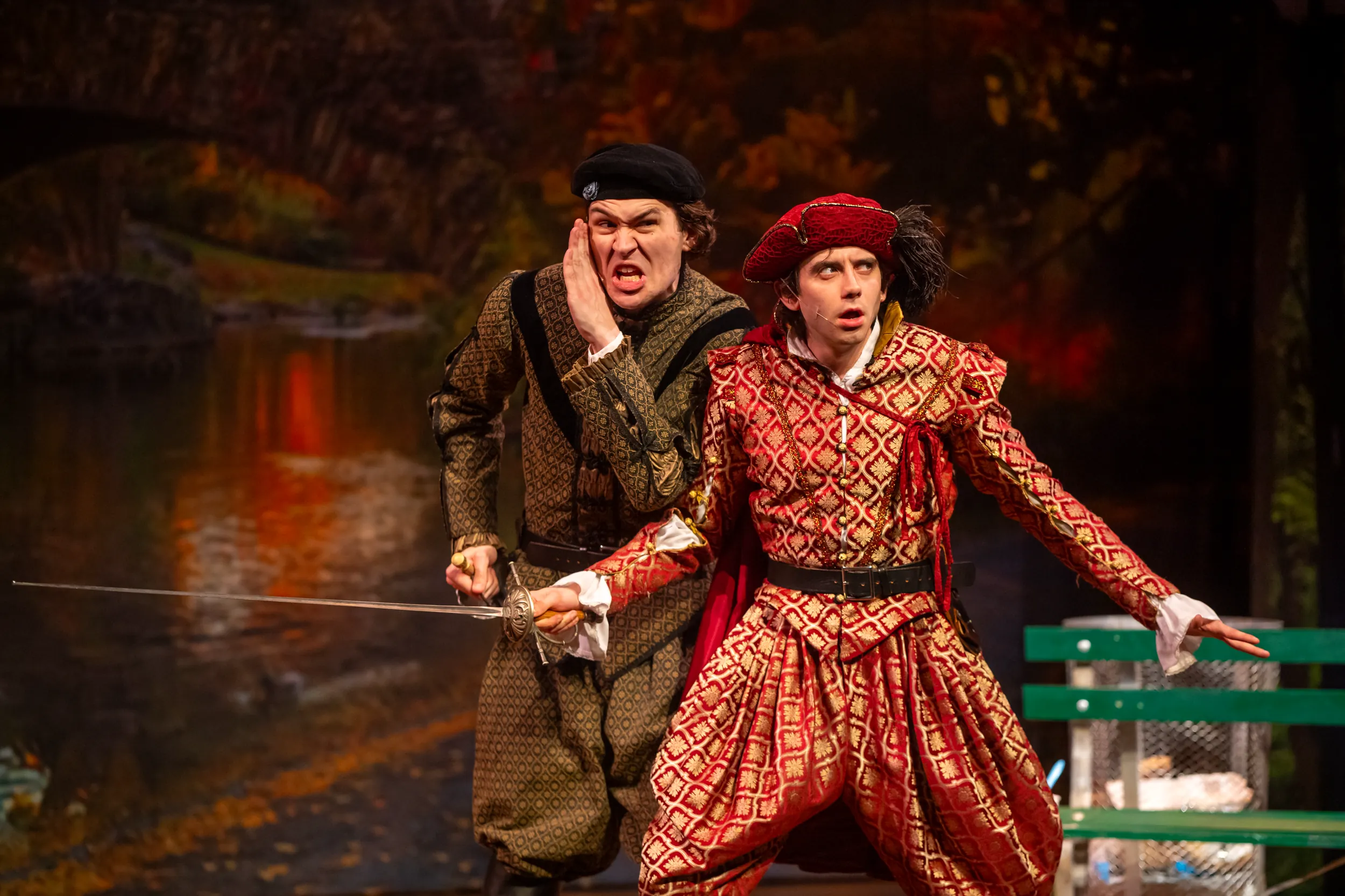 Two men actors during a performance of Juliet and Romeo with swords