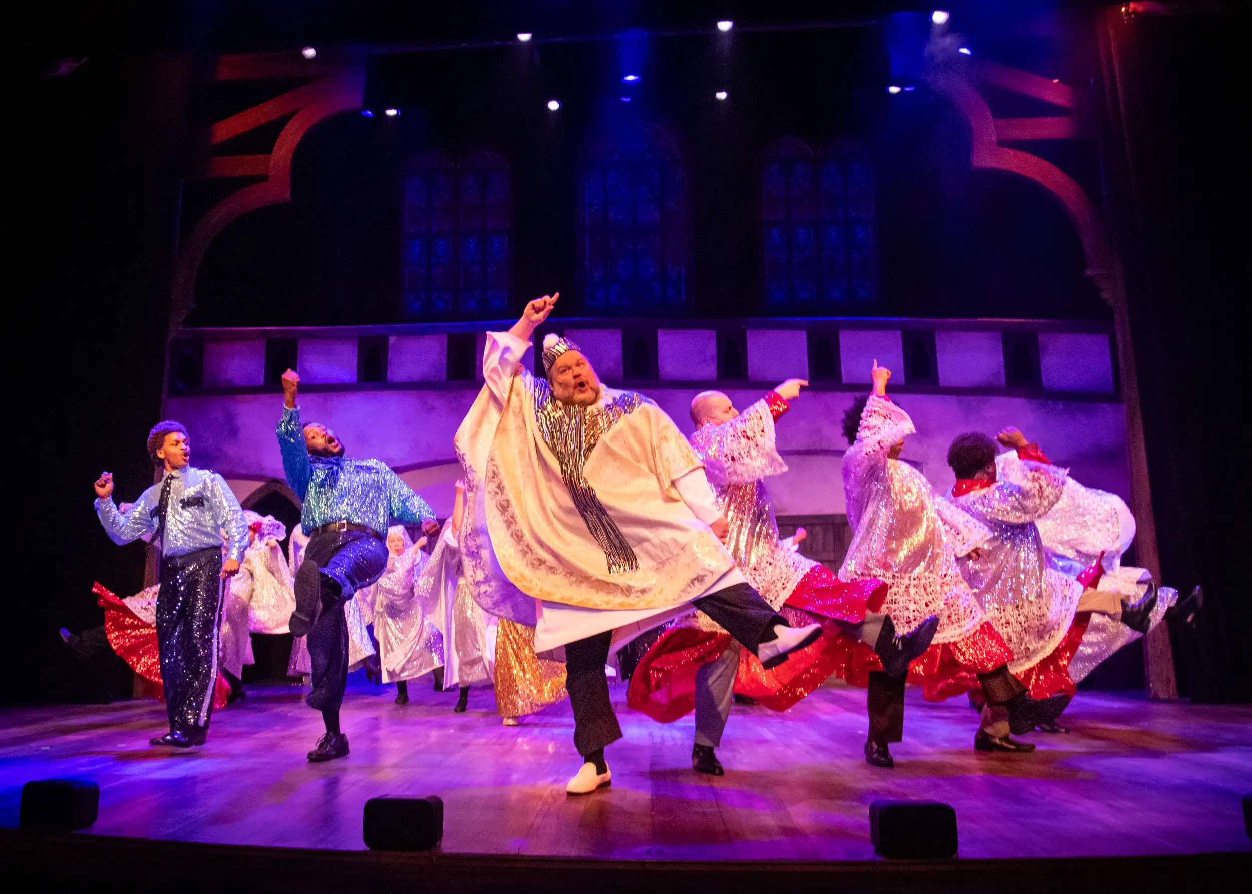 Many men on stage for Sister Act Performance