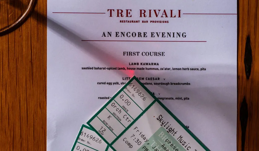 Tre Rivali dinner menu and Skylight tickets